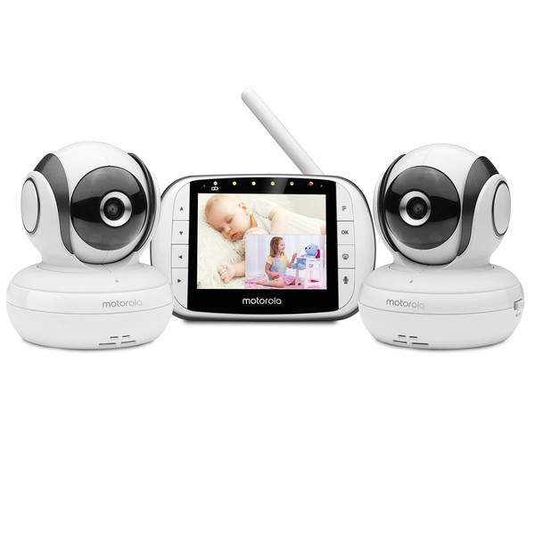 Motorola MBP36S-2 Video Baby Monitor -Two Cameras, 3.5" LCD Color Screen Display, 2-Way Audio -Remote Pan, Tilt, Zoom, Infrared Night Vision -5 Lullabies, Room Temperature Display, 1000ft Range