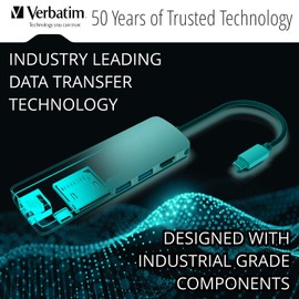 Verbatim 6-in-1 USB C Hub w/Dongle - USB Hub for Laptop w/ 2 USB 3.0, USB C, SD Card Reader, 4K HDMI, Ethernet, Compact & Portable USB-C Hub