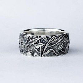 Retro Vintage s925 Silver Ring for Women Men,Engraved Forest Mountain Flower Leaf Zebra Tiger Cat Rings,Realistic Relief Design,All Lifelike, silver, No Gemstone,