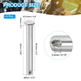 PATIKIL 8 x 65 Mm Single Hole Clevis Pins, 4 Pcs 304 Stainless Steel Flat Head Pin for Hitch Pin Lock Link Hinge Systems, Silver