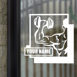 Add Your Name Gym Fitness Wall Decals with Half of Man Silhouette with Barbell - Home Fitness Gym Motivational Wall Decals with Customizable Name - Vinyl Decal Gym