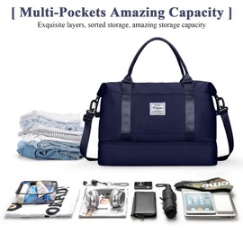 Travel Bag Women's Hand Luggage Bag Sports Bag Weekender Bag Swimming Bag Waterproof Travel Bag Duffle Bag Fitness Bag Training Bag Hospital Bag with Shoe Compartment, A7-Dark Blue, travel bag