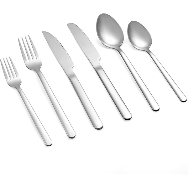 24 Pcs Silverware Set with Steak Knives, Stainless Steel Flatware