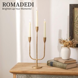 Romadedi Candelabra Brass Candlestick Holders: Gold Taper Candle Holders Metal Tall Vintage Candle Holders Iron for Table Centerpiece Antique Decor Fireplace Candle Stands Decorative Mantle