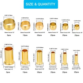 Breezliy Compression Fittings Assortment kit-6 Sizes(1/8"3/16" 1/4" 5/16" 3/8" 1/2") Brass Compression Sleeves Ferrules & Insert,used to connect lines for air,water,fuel,oil and inert gases