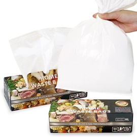 BOS Odor-Sealing Kitchen, Home & Food Small Trash Bags for Waste- Disposable Bags - Scent & Smell Free (50 Bags) [Size XL, Color White] (Pack of 2)