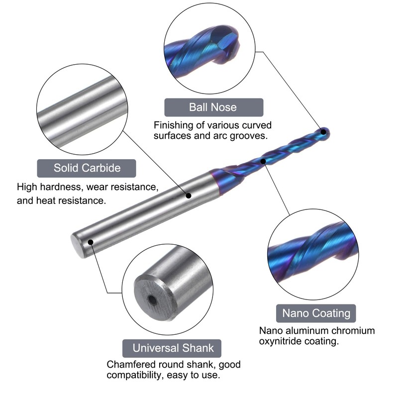 sourcing map 2pcs Ball Nose End Mill CNC Router Bit,