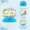 ANGOLIO 12Pcs Blue Floral God Bless Honeycomb Centerpieces Baptism Party