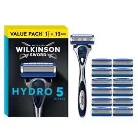 Wilkinson Sword Wilkinson Sword - Hydro 5 Rasierer für Männer, Rasiergriff + 13 Rasierklingen, Feuchtigkeitsspendende Gel-Pools und umklappbarer Trimmer