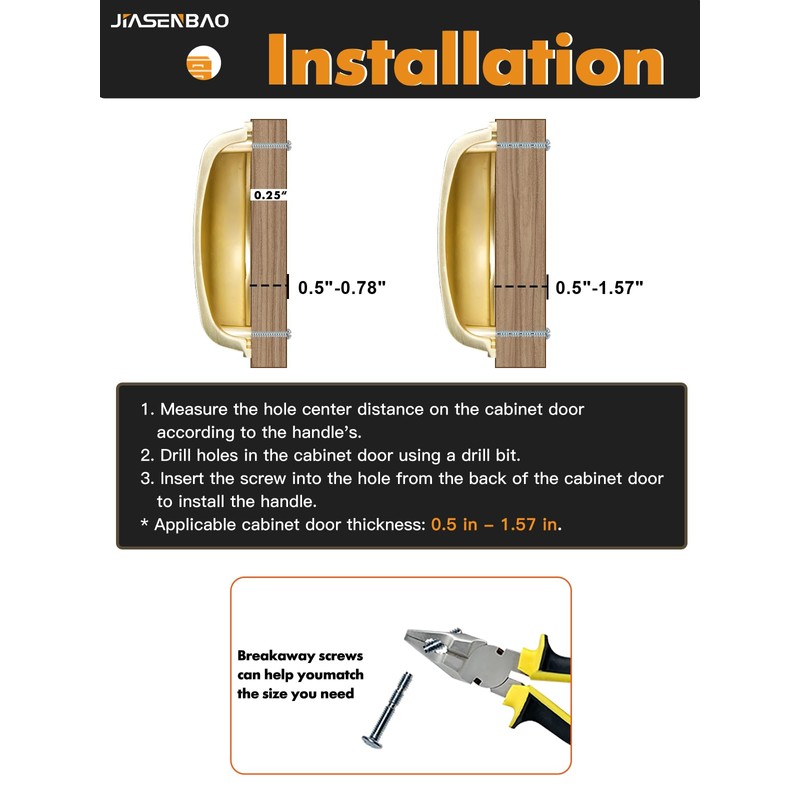 JIASENBAO Brushed Gold Cabinet Cup Pulls 3" Hole Center 2