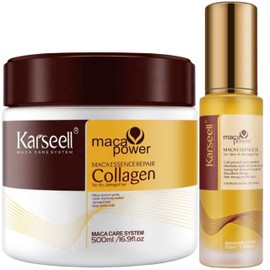 Karseell MACA CARE SYSTEM Pack 2u. - 1 Hair Mask + 1 Argan Oil - Dry and Damaged Hair - Collagen - Moisturising - Repair Treatment - Anti-Frizz - All Hair Types - 500 ml + 50 ml