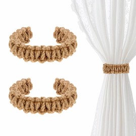 Qianyu 2 Pack Braided Curtain Tiebacks Rustic Drapes Holdbacks Handmade Decorative Drapery Holders Earthy Boho Curtain Ties Hooks for Farmhouse Decor Light Weight Drape Bedroom Accessories