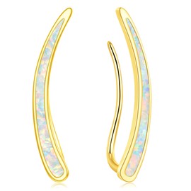CiNily Opal Earrings, Ear Cuffs Climber Earrings for Women Hypoallergenic, 14K Gold Plated White Opal Cartilage Earrings Crawler Stud Earrings Dainty Jewelry Fashion Earring Birthday Gift for Women