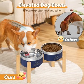 UPSKY UPSKY Elevated Dog Bowls C 27oz Stainless Steel Anti-Spill Set with Wooden Stand, Double Raised Bowls for Small/Medium Dogs to Reduce Neck Strain & Improve Digestion