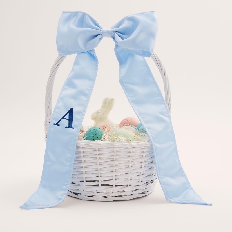 Personalization Universe Embroidered Initial Blue Bow Wicker Easter Basket with