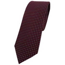 TigerTie - Slim Designer Silk Tie in Polka Dot Pattern, Bordeaux Silver Black