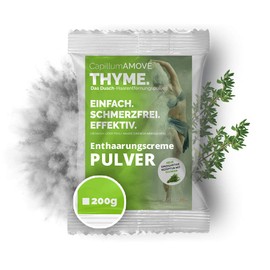 Capillum AMOVE Thyme Enthaarungscreme Intimbereich [200g] - extra sanftes Enthaarungspulver Männer Schmerzfreie Dusch-Haarentfernungscreme mit natürlichen Mineralien & Thymian