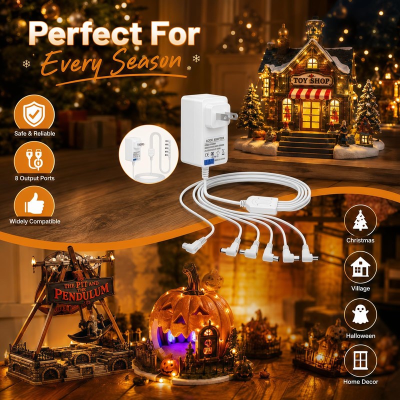 4.5V AC/DC Power Adapter Compatible with Lemax Lighted Accessory, 6-Output