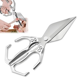 Multifunctional Heavy-Duty Kitchen Shears, Heavy Duty Kitchen Scissors for Food with Ergonomic Handle,Stainless Steel Culinary Shears for Chicken Meat Seafood Bone Cutting,Cooking Accessories(Sliver)