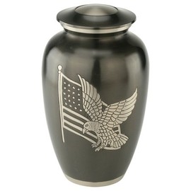 Silverlight Urns American Pride Urn for Ashes, Patriotic Brass Urn with Flag Design, Veteran Servicemen Cremation Urn, 10 inches High