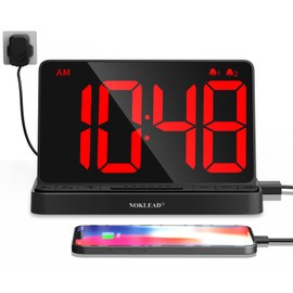 NOKLEAD Digital Alarm Clock with Large 6.5" RGB Colour Changing Display, Mains Powered Bedside Clock with USB Charger, Full Dimmer, Dual Alarm & Snooze for Bedroom