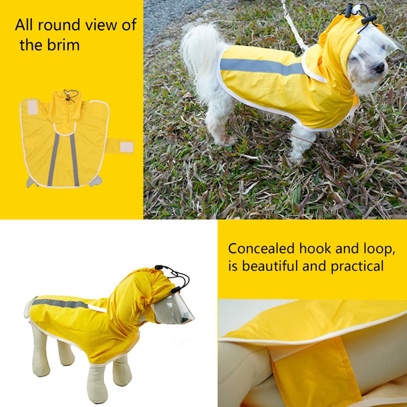 Hoodie Dog Raincoat Adjustable Reflective Windproof Lightweight Pet Rain Jacket