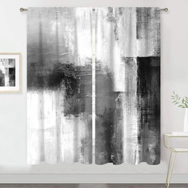MESHELLY Abstract Grey Curtains 42W x 63H Inch Rod Pocket Rust Black White Art Painting Modern Contemporary Watercolor Cool Oil Print Living Room Bedroom Window Drapes Fabric 2 Panel