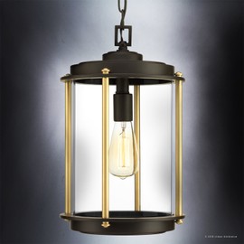 Luxury Vintage Outdoor Pendant Light, Medium Size: 15.875"H x 9.75"W, with Industrial Chic Style Elements, Architectural Bronze Finish, UHP1092 from The Durham Collection by Urban Ambiance