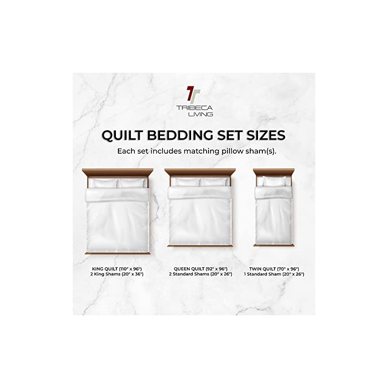 Tribeca Living Oversized Velvet Quilt, 3-Piece Queen Bed Set, 260GSM
