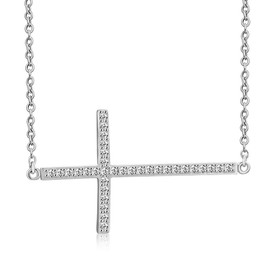 My Daily Styles 925 Sterling Silver Sideways Cross White CZ Pendant Necklace