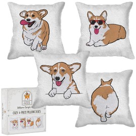 Corgi Palace Corgi Cozy 4-Piece Pillowcase Set, Super Fun Corgi Gifts for Corgi Lovers, Plush and Funny Corgi Pillow Set, Adorable Modern Corgi Decor