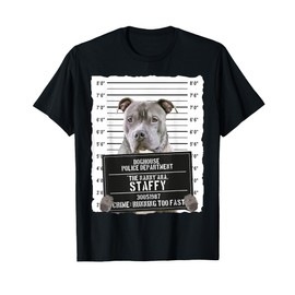 Staffordshire Bull Terrier with collar in dog prison Men Women T-Shirt