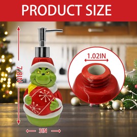 Christmas Soap Dispenser, Christmas Green Bathroom Decor Ceramic Soap Dispenser for Kitchen Countertop, Xmas Bathroom Decorations Refillable Hand Soap Dispenser with Pump Kitchen Decor