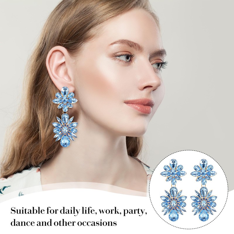 Shimmeroo Light Blue Statement Earrings for Women, Dangle Earrings Rhinestone