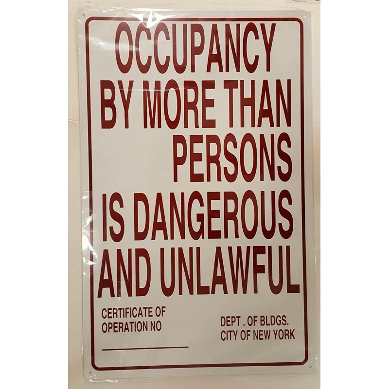 Buildingsigns.com NYC Occupancy Sign (White,Reflect