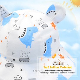 POMIJIAN Toddler Sun Hat Girls UPF 50+ Baby Bucket Hats Boy Soft Summer Hat Cute Beach Cap (CA/US, Age, 2 Years, 4 Years, Blue Dinosaur)