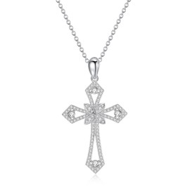 Christian Cross Moissanite Pendant Necklace for Women,D color VVS1 18K White Gold Plated S925 Sterling silver, four leaf clover Crucifix Pendant, Birthday Christmas Mother's Day Gift,18+2 Inch