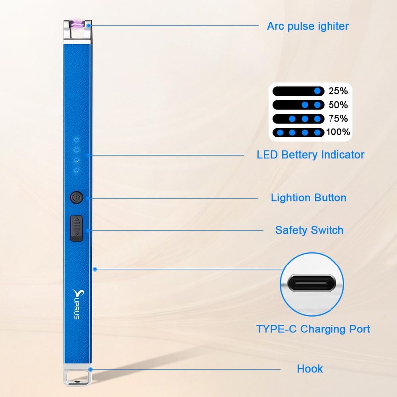 SUPRUS Electric Arc Lighter Windproof Flameless Lighter Rechargeable USB Lighter