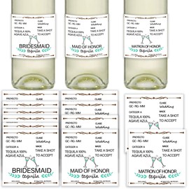 MKISHINE16 Pcs Bridesmaid Proposal Gift Wine Bottle Labels, Tequila Self Adhesive Labels, Bridal Party Groomsman Wine Stickers Bride Tribe Label, Maid of Honor Gift for Friend, 1.75'' x 1.75'' (Green)