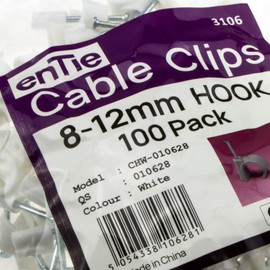 Cable Clip Hook Style 8 mm To 12 mm Round For Fixing Cables White [Pack of 100] [8 mm to 12 mm]