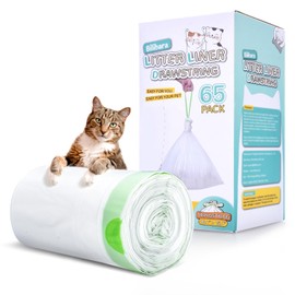 Bilibara 65 Count Drawstring Litter Box Liner Bags for Auto Self-Cleaning Litter Box, Extra Thick Leak Proof Cat Litter Replacement Waste Bags, Unscented, 18.1"W x 15.7"H, 3.5 Gal（Fit for SC01/SC02）