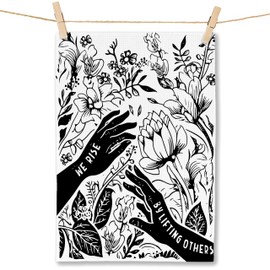 FITIE Motivational Floral Kitchen Towels, We Rise by Lifting Others Inspirational Black and White Hand Towels for Bathroom Kitchen, Positive Quote Dish Towels Tea Towels, 16x24 Inch
