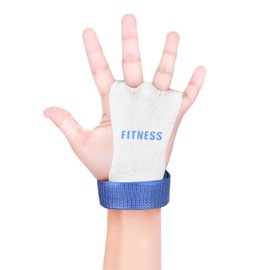 ULTRA FITNESS Kids Children Sizes gymnastic leather palm hand grips protectors junior (White and Blue, Medium)