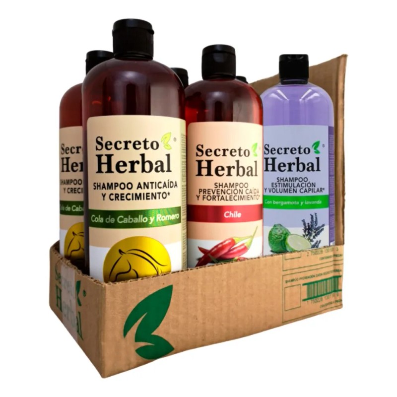 Caja 6pz Surtida Shampoo Secreto Herbal Romero Chile Bergamota