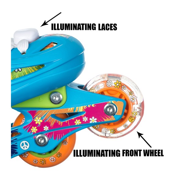 Titan Flower Power Princess Girls Inline Skates with LED Light-up Front Wheel and LED Laces, Multi-Color, Kid Size Small (Flower Power Princess Medium Skates)