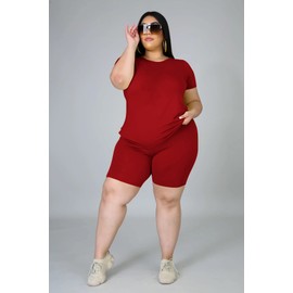 Tycorwd Plus Size Two Piece Outfits For Women Summer Sweatsuits Jogger Sets Casual Print Shorts Tracksuit Sets Wine red 3XL