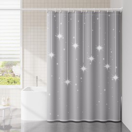 Lkw Ogechi 180/200/240 CM Drop Polyester Shower Curtain, Grey Bathroom Curtain with Stars Patterned for Home Decor, Waterproof and Anti-mould Bath Curtain with Weighted Hem for Wet Room (180x200cm)