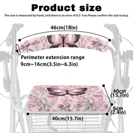 Cugasmaru Walker Seat Cover Butterfly Pink Rollator Accessories Gifts for Seniors in Assisted Living Rollator Walker Accessories for Ladies Washable Dust Cover 2 Piece Anti Slip Seat Covers Set