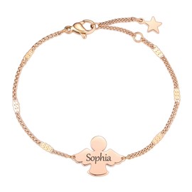 TMT Schutzengel Armband mit Gravur | Personalisiertes Armband mit Namen | Kommunion Geschenke für Mädchen |Taufgeschenke für Mädchen| Einschulung| Geschenk | Armband Mädchen Damen Beste Freundin