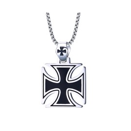 Hisatan Two-Tone Stainless Steel Jerusalem Knights Templar Maltese Cross Pendant Necklace with Box Chain
